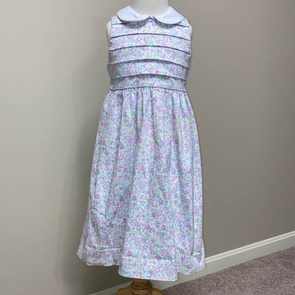 Hartstrings pleated front purple lavender floral sleeveless button back dress 4 - Picture 2 of 7
